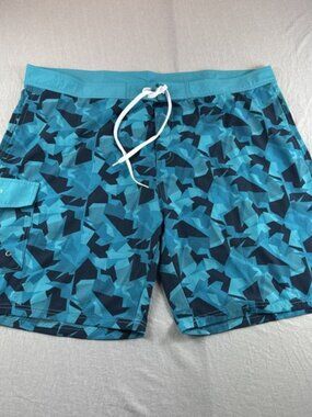 Nonwe Swim Trunks Mens 42 Lined Green 9" Swim Shorts Drawstring Geometric Pocket